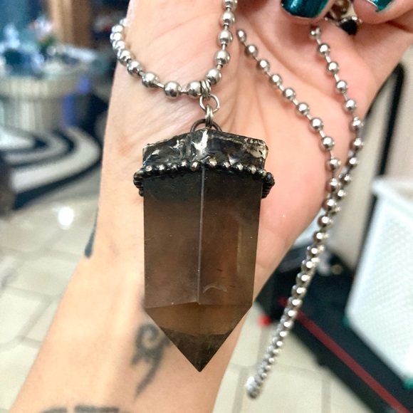 Big black Smokey crystal quartz stone boho charm moon necklace - Picture 7 of 15